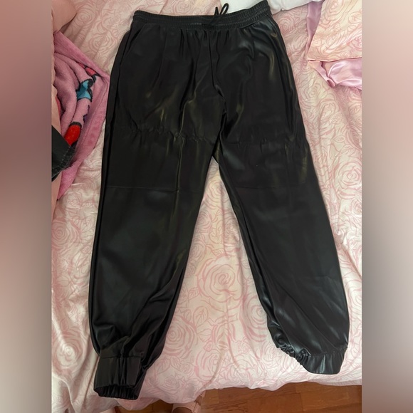 Brown and black leather pants! Worn once! High rise. - Picture 2 of 3